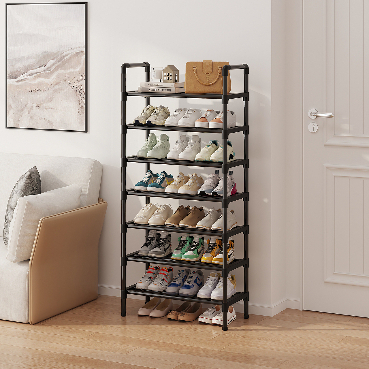 简易扶手塑料件鞋架电商用效果图