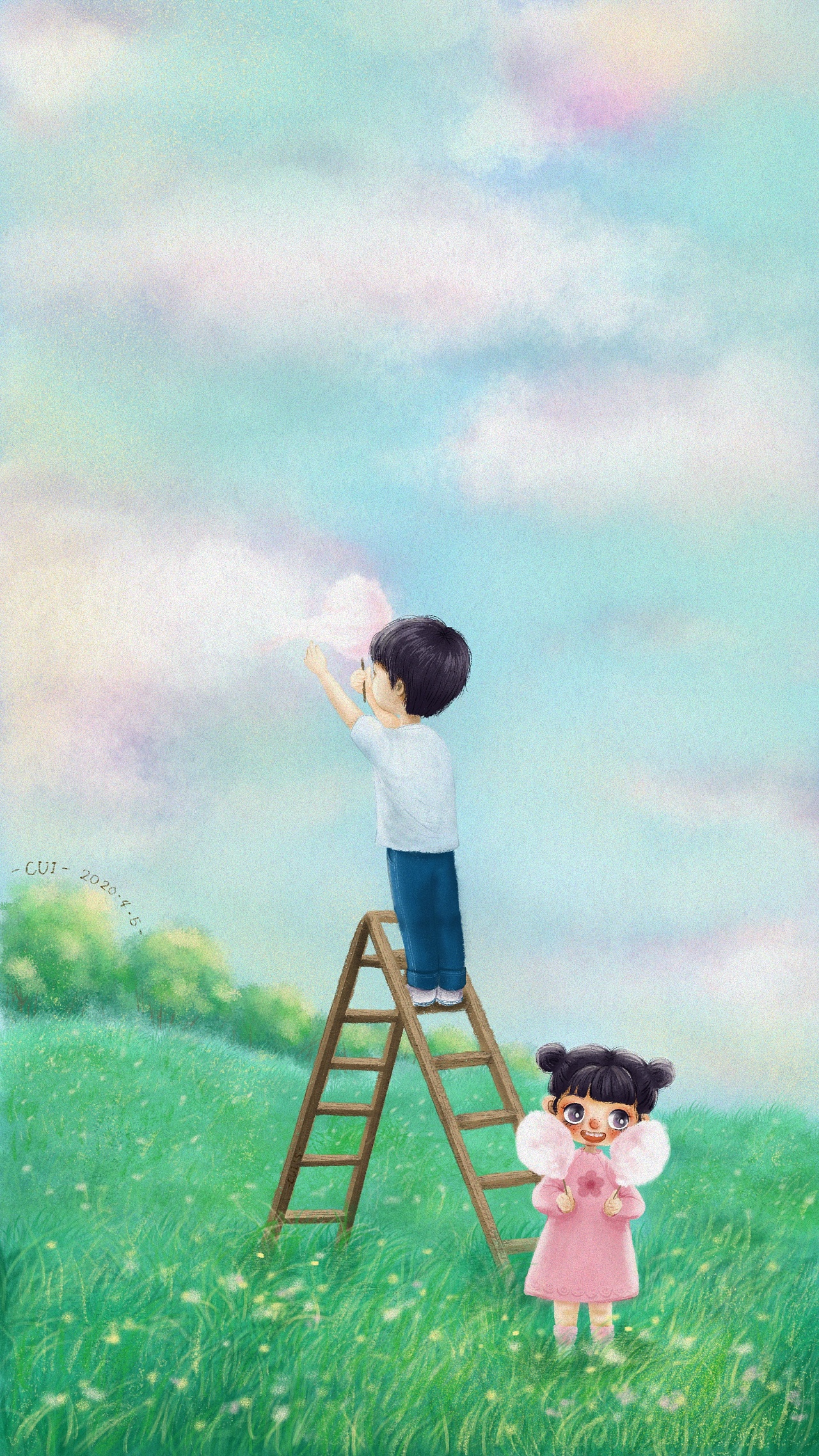 兄妹两的幻想插画