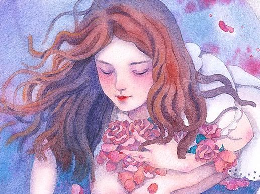 水彩插画-花与少女系列合辑