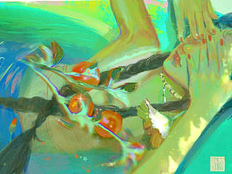 花果下的浴池少女