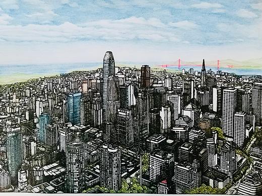 旧金山城市风景手绘