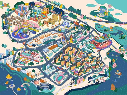 萬(wàn)科城市之光·東望手繪地圖（個(gè)人主頁(yè)-ZNTc0OTYwNzI=） - 商業(yè)插畫 - 站酷設(shè)計(jì)師遲宇飛原創(chuàng)素材 - 站酷ZCOOL