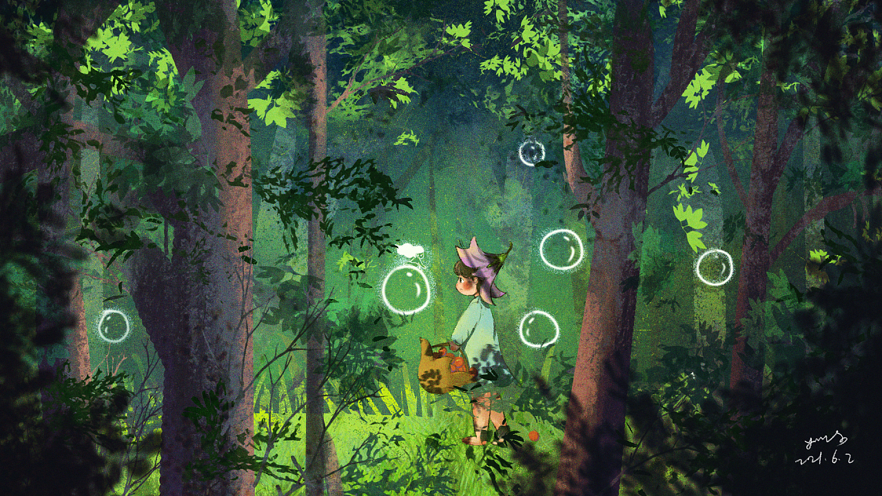 森林漫步小女孩