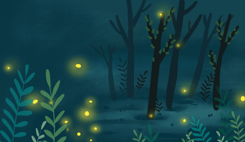 森林水彩画简单 夜晚图片