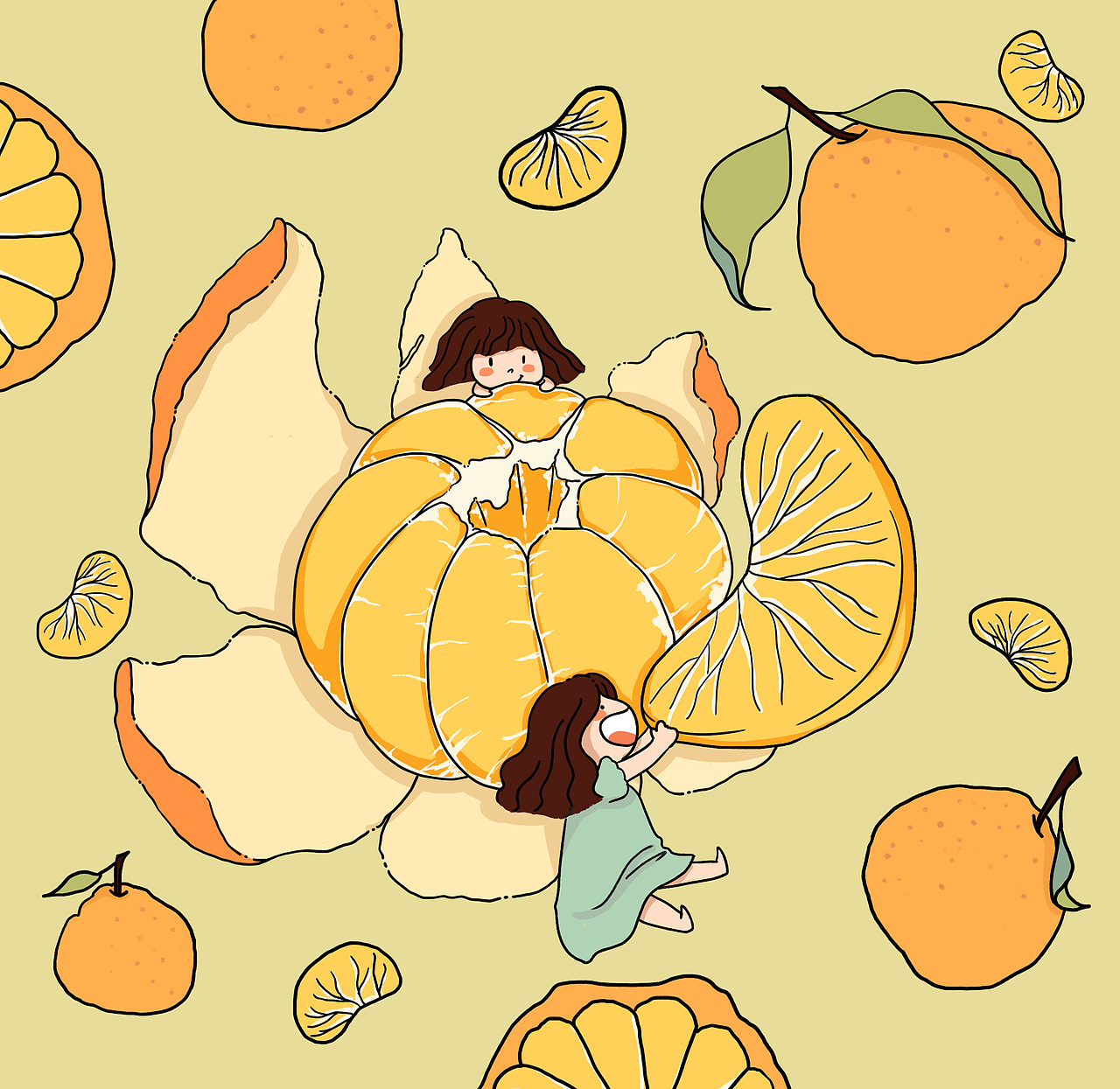 水果冰淇淋系列插画-水果小人