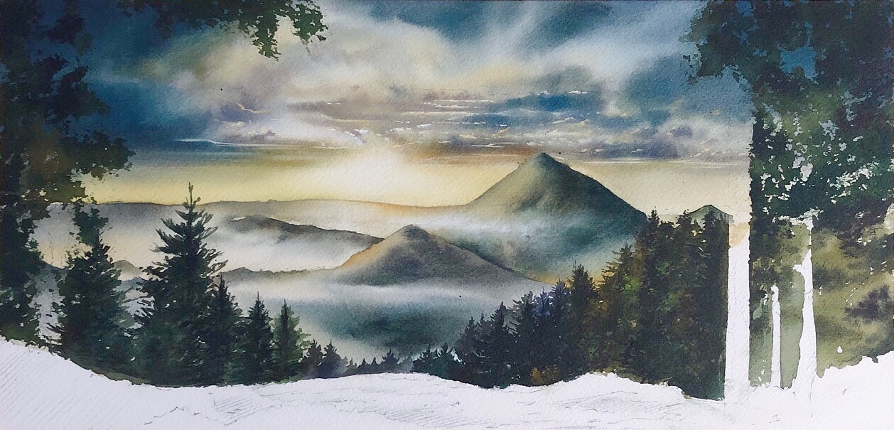 水彩风景丨朝圣光迹丨附全过程图（图ZMjgwNzQ0NzQ4） - 绘画 - 站酷设计师明小花原创素材 - 站酷ZCOOL