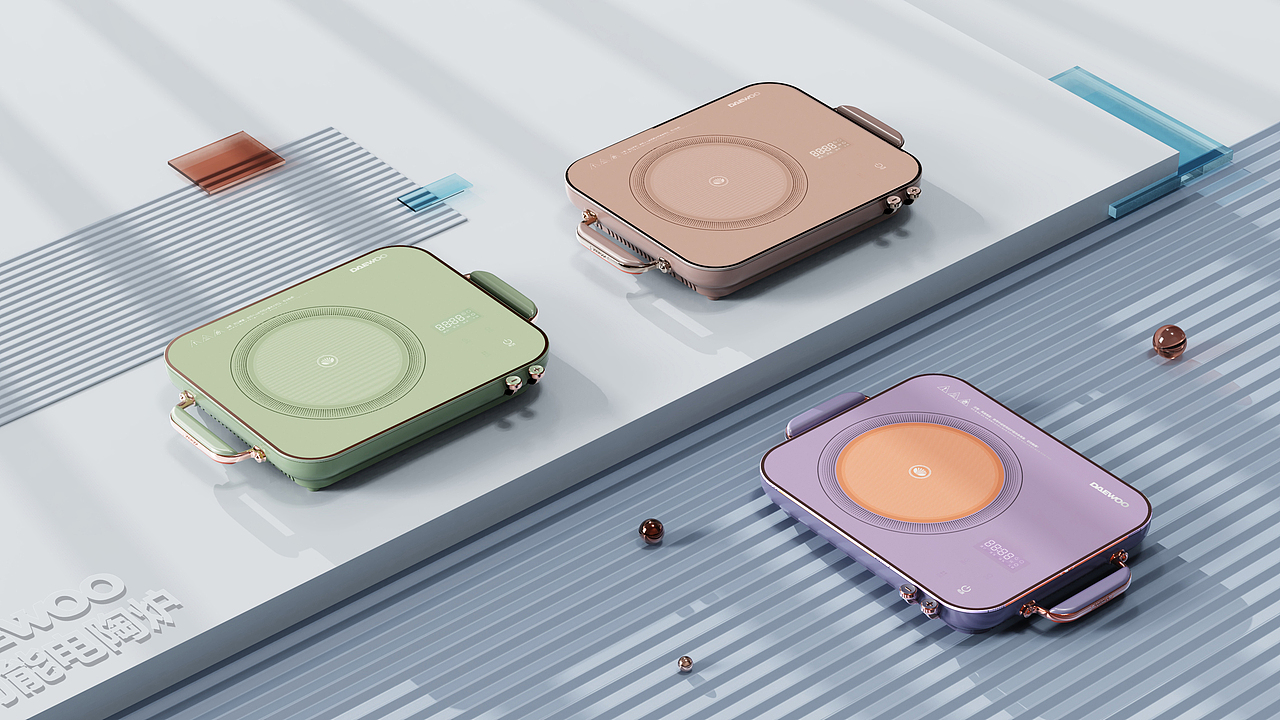 根据概念，我们尝试提炼：
复古造型、时尚配色、机械按键、金属镀铬条、便携提手、圆形语言、品质生活，操作感等作为设计的切入方向。