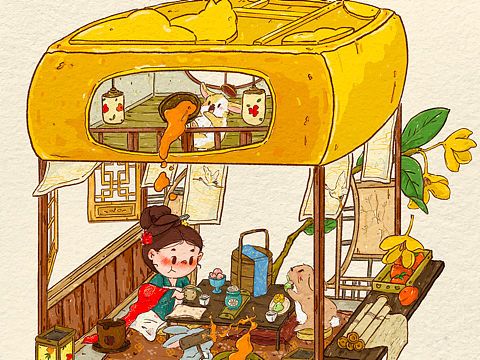 中秋插画/住在流心月饼的我们（个人主页-ZNjE4MjAwNTY=） - 商业插画 - 站酷设计师Meo米欧君原创素材 - 站酷ZCOOL