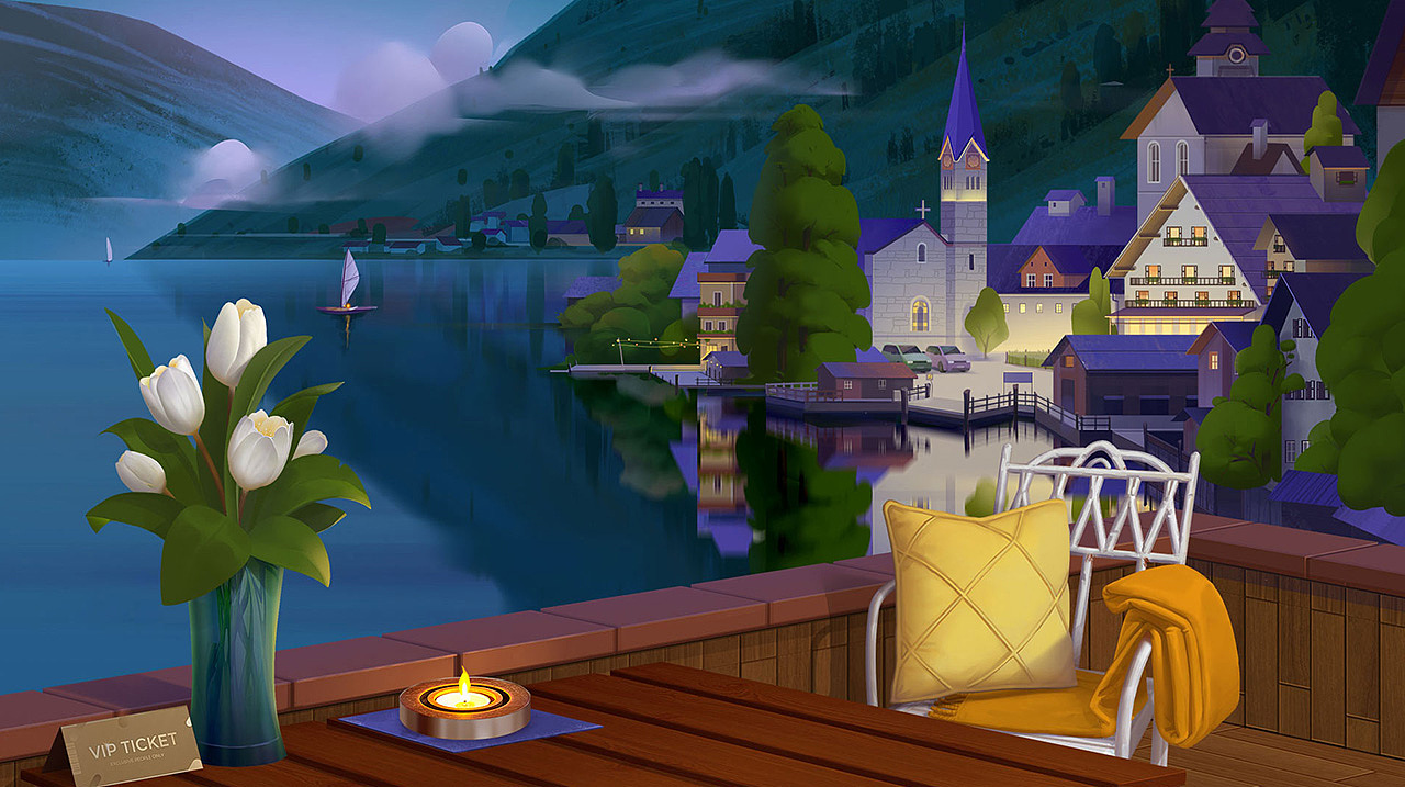 场景原画,项目内不同地区游戏背景原画.附带稿图