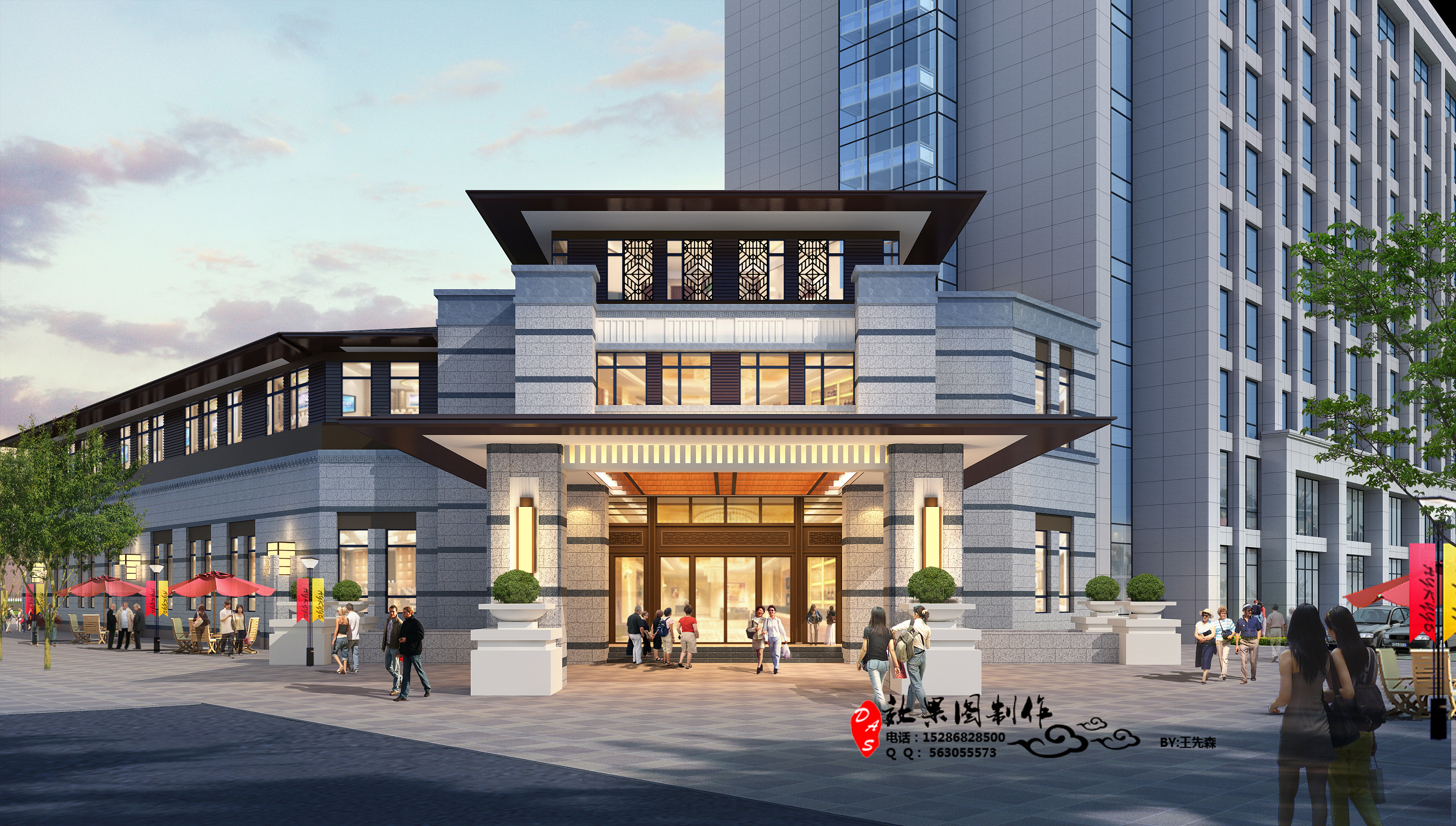 新中式售楼部外观|三维|建筑/空间|w563055573 - 原创作品 - 站酷