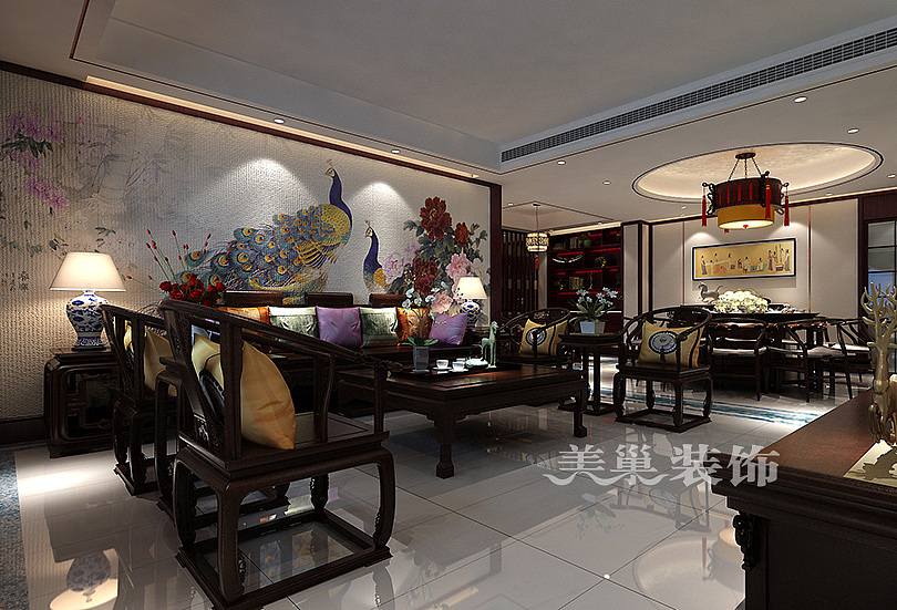 郑州忆江南度假区183平复式四居装修新中式风格效果图（图ZMjAyMTAyNDMy） - 家装设计 - 站酷设计师郑州美巢装饰原创素材 - 站酷ZCOOL