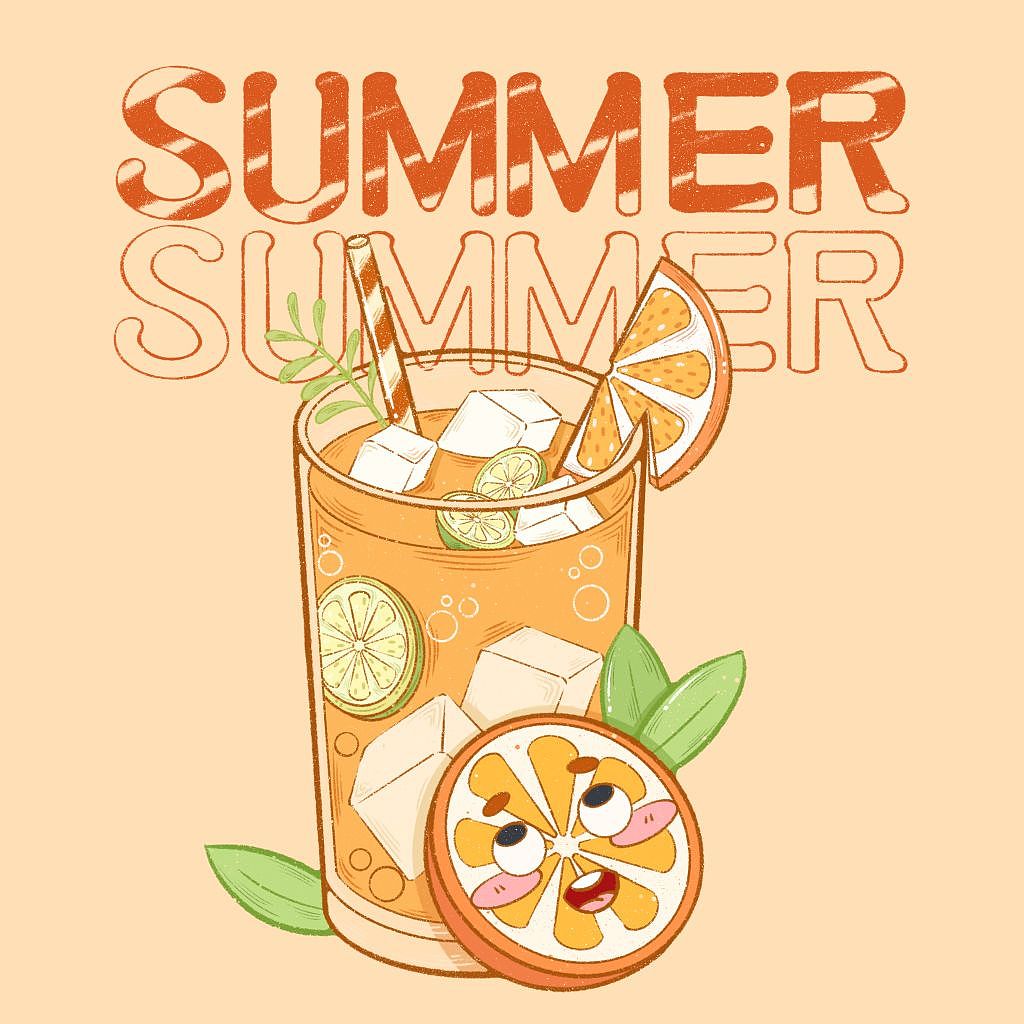 夏日饮品2023系列~咖啡双拼橙汁西瓜葡萄汁