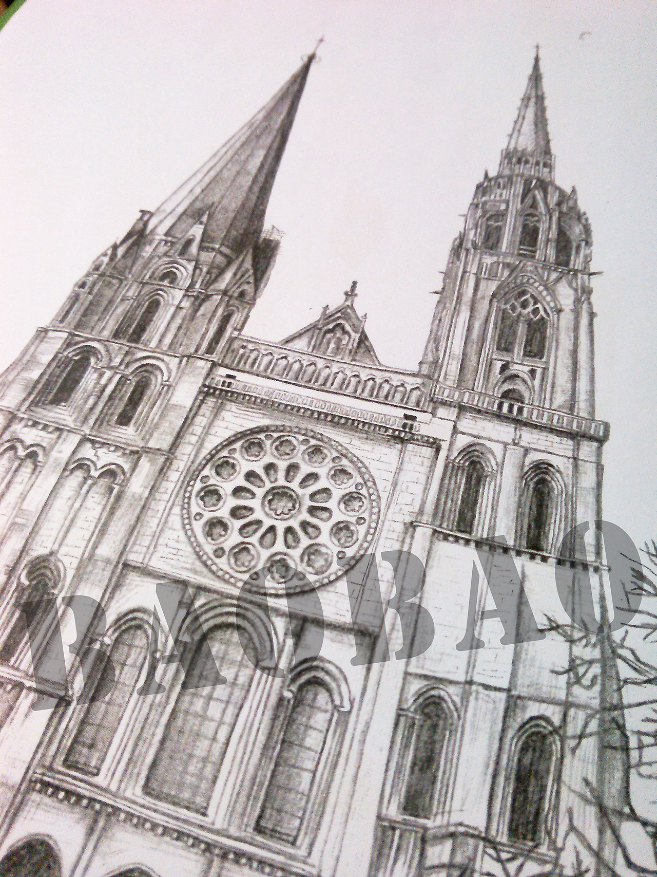 手绘教堂纹身图