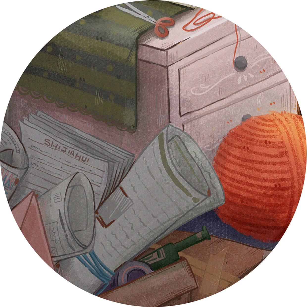 场景插画:织围巾丫