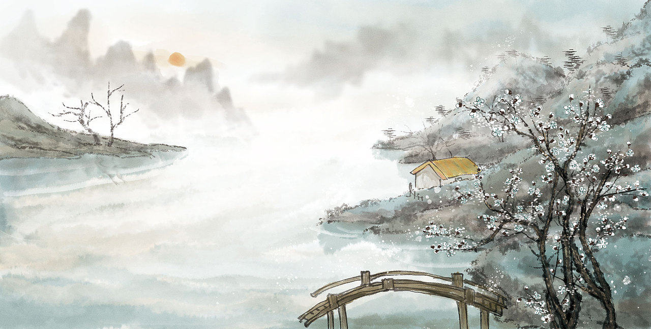 水墨画古诗配图版绘