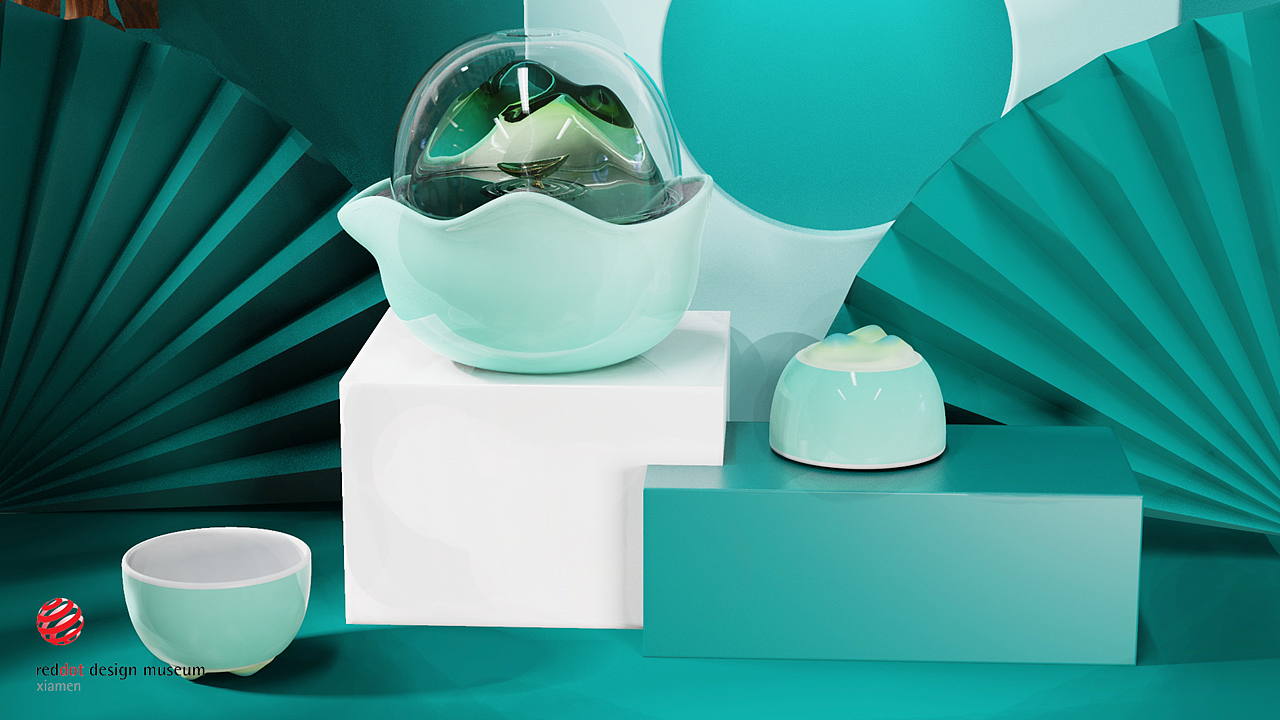 将山势与线条融入产品造型设计中,搭配涟漪叶片山石等造型元素打造