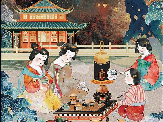国潮古风|唐风|仕女煎茶图
