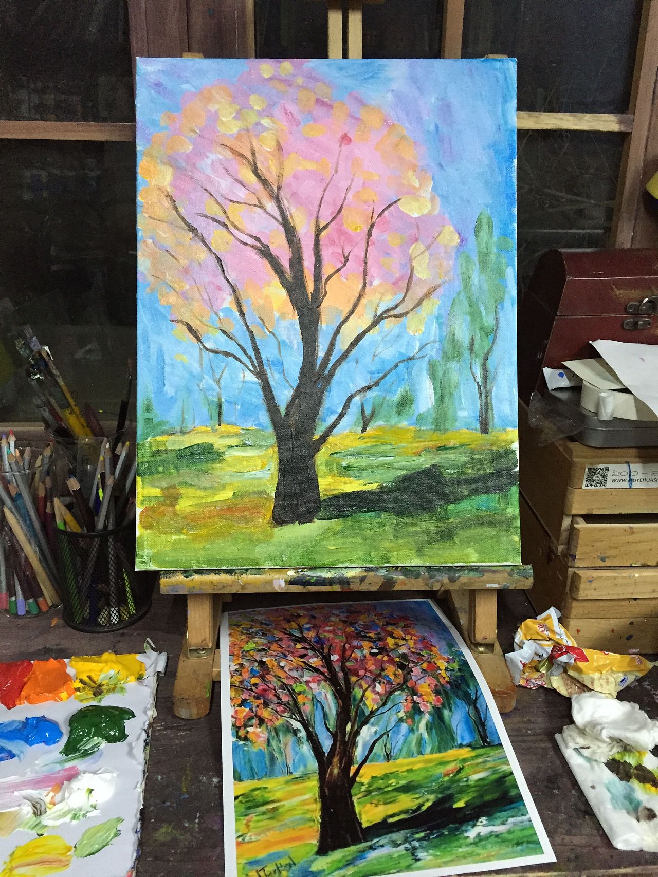 底色,树枝画得很满意,用耐心了