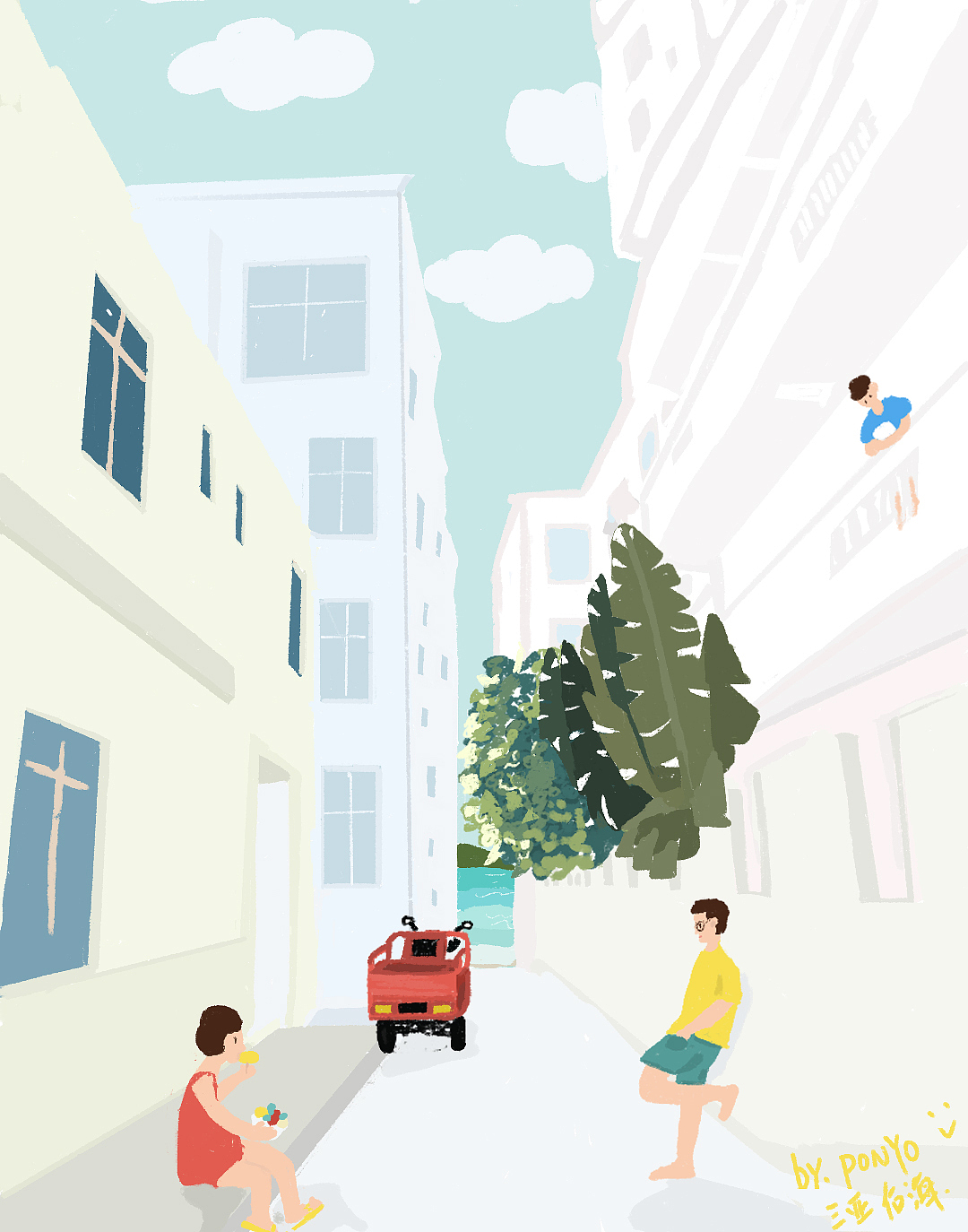 海南旅行插画，三亚风吹来的夏天（图ZMjQ2MTgzNDcy） - 创作习作 - 站酷设计师poonyoo原创素材 - 站酷ZCOOL