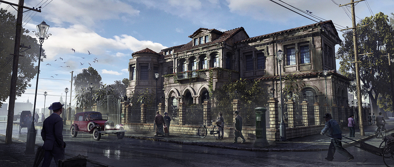 民国上海1930年代 场景概念设计 别墅区中景（图ZMTU4NzgxMDIw） - 概念设定 - 站酷设计师AAA概念设计原创素材 - 站酷ZCOOL