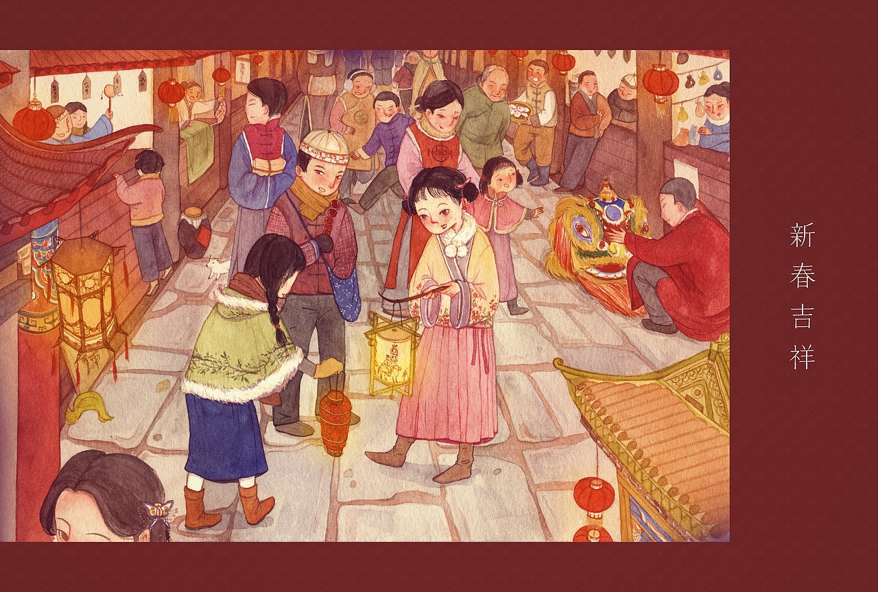 新年庙会（图ZOTI0MDkxNDg=） - 商业插画 - 站酷设计师荒井鹿原创素材 - 站酷ZCOOL