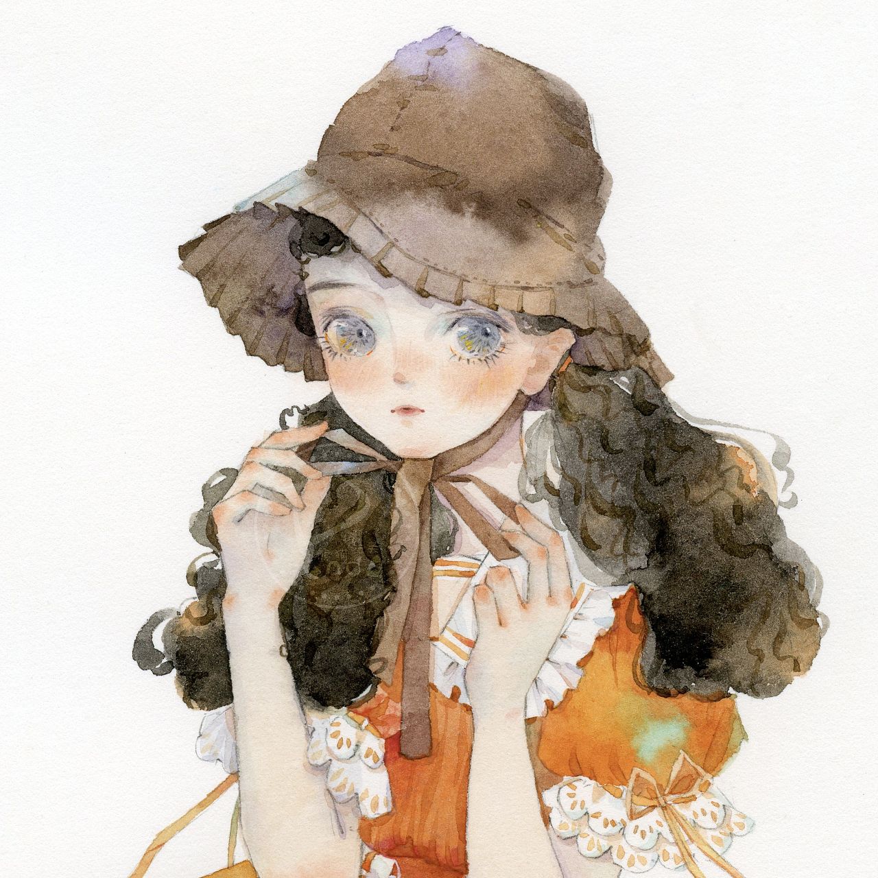 水彩手绘人物插画双马尾洛丽塔少女水彩教程头像华丽