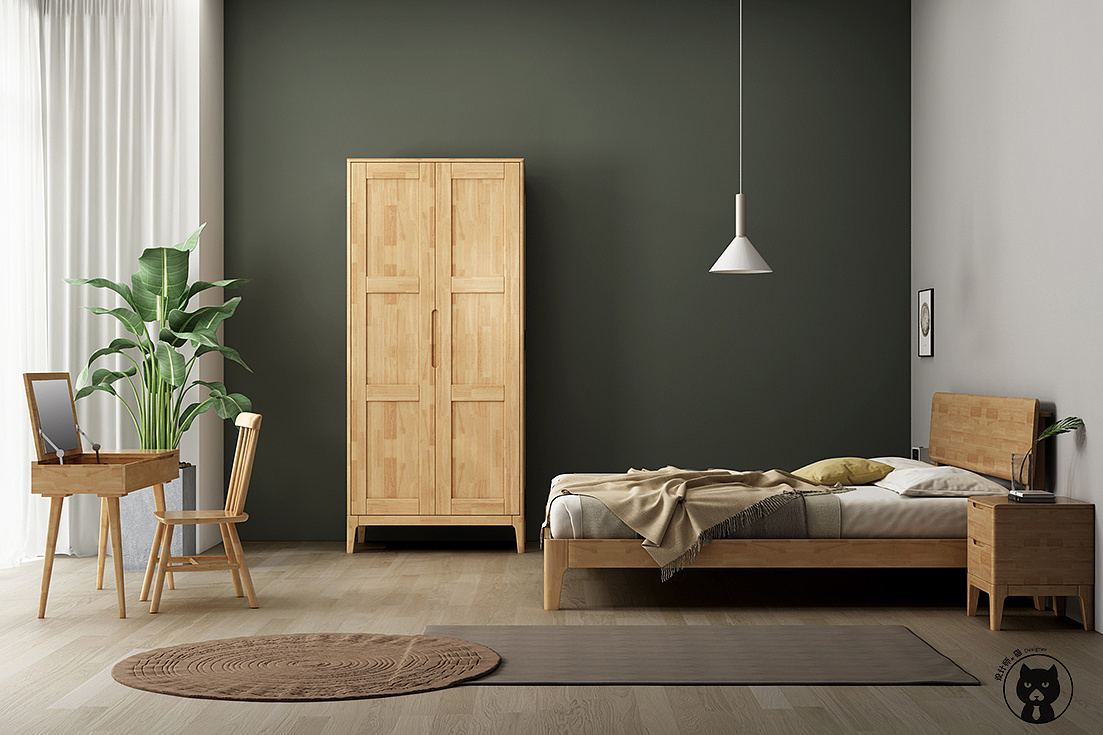 实木床简约卧室|三维|场景|设计师一猫 - 原创作品 - 站酷 (zcool)