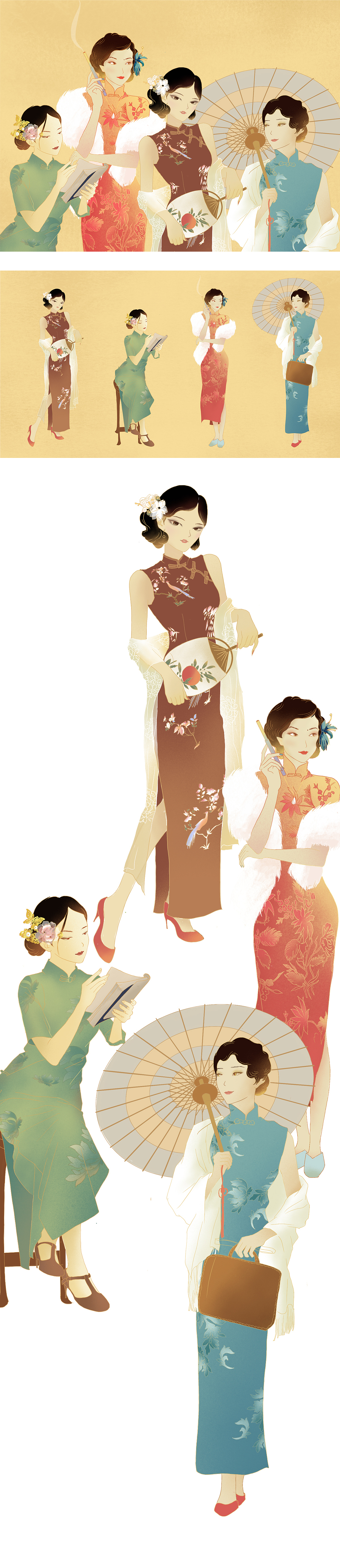 民国风旗袍（图ZMjY0MTkwNDA4） - 商业插画 - 站酷设计师蒙面猫666原创素材 - 站酷ZCOOL