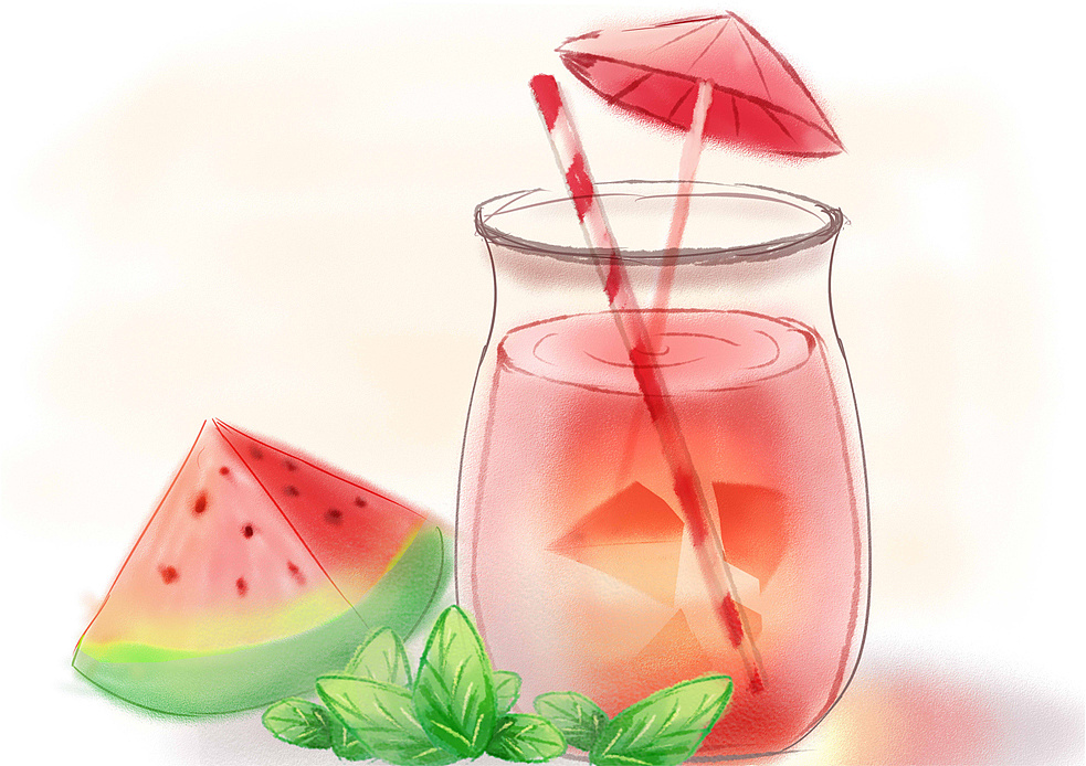 小清新插画-西瓜汁