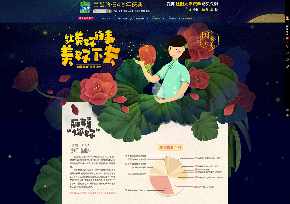 百雀羚818庆典页面（预热 专题 首页 揭秘 会员页）（图ZMzI4ODg2MDQ=） - 商业插画 - 站酷设计师周莫叽原创素材 - 站酷ZCOOL