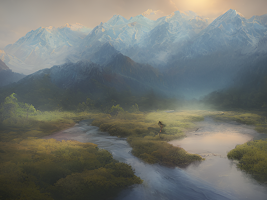 #站酷梦笔#一座山一条河一只鹿，空灵超凡，梦幻，流行（个人主页-ZNjM2MzEyNDg=） - AI作品 - 站酷设计师1点vision原创素材 - 站酷ZCOOL