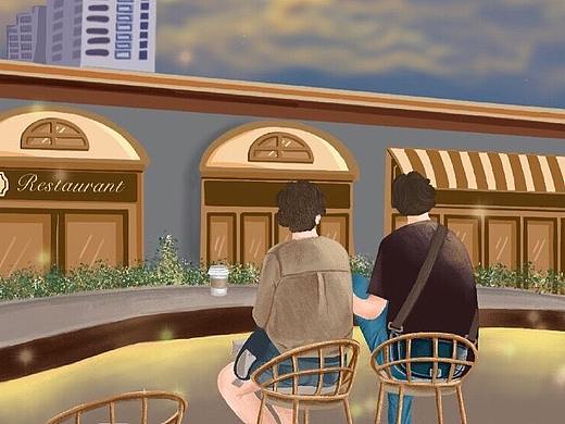 原创插画 | 露台黄昏一幕