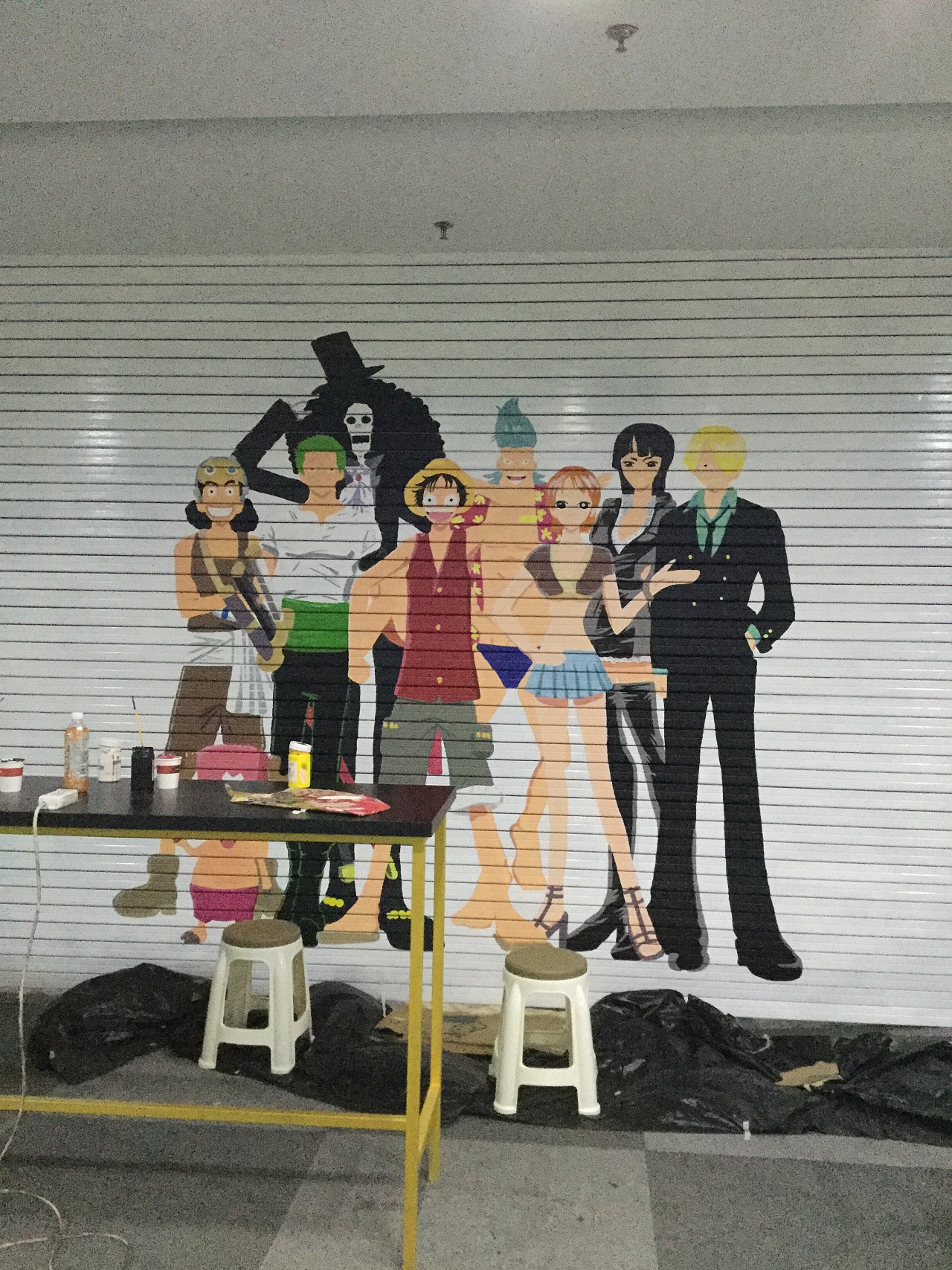 海贼王墙绘卷帘门绘画