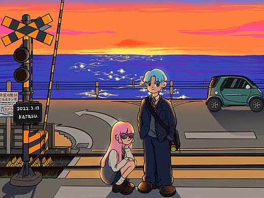 少年少女配上日落果然很美好