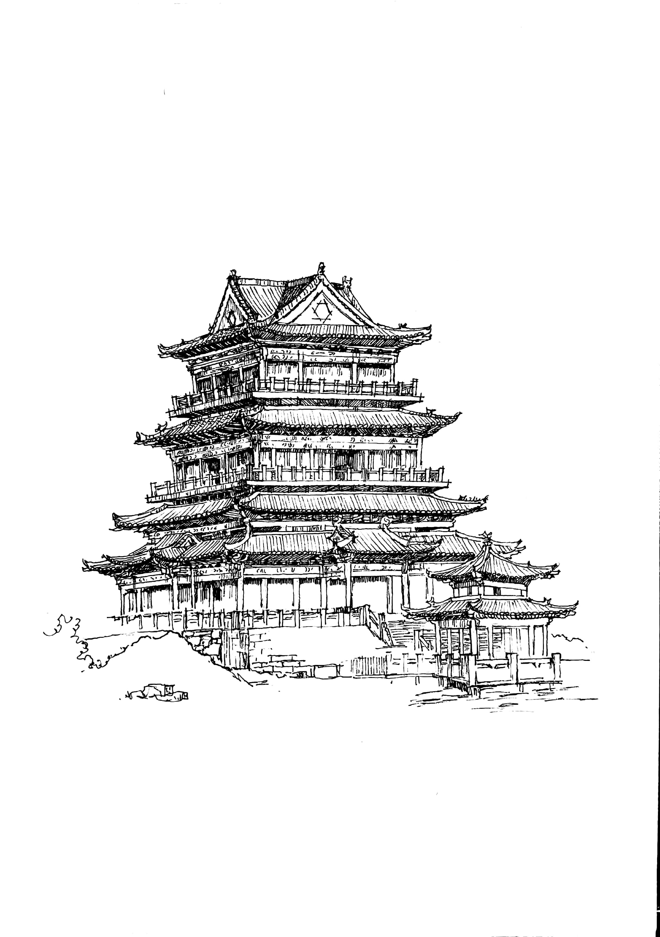 秦朝建筑手绘图片