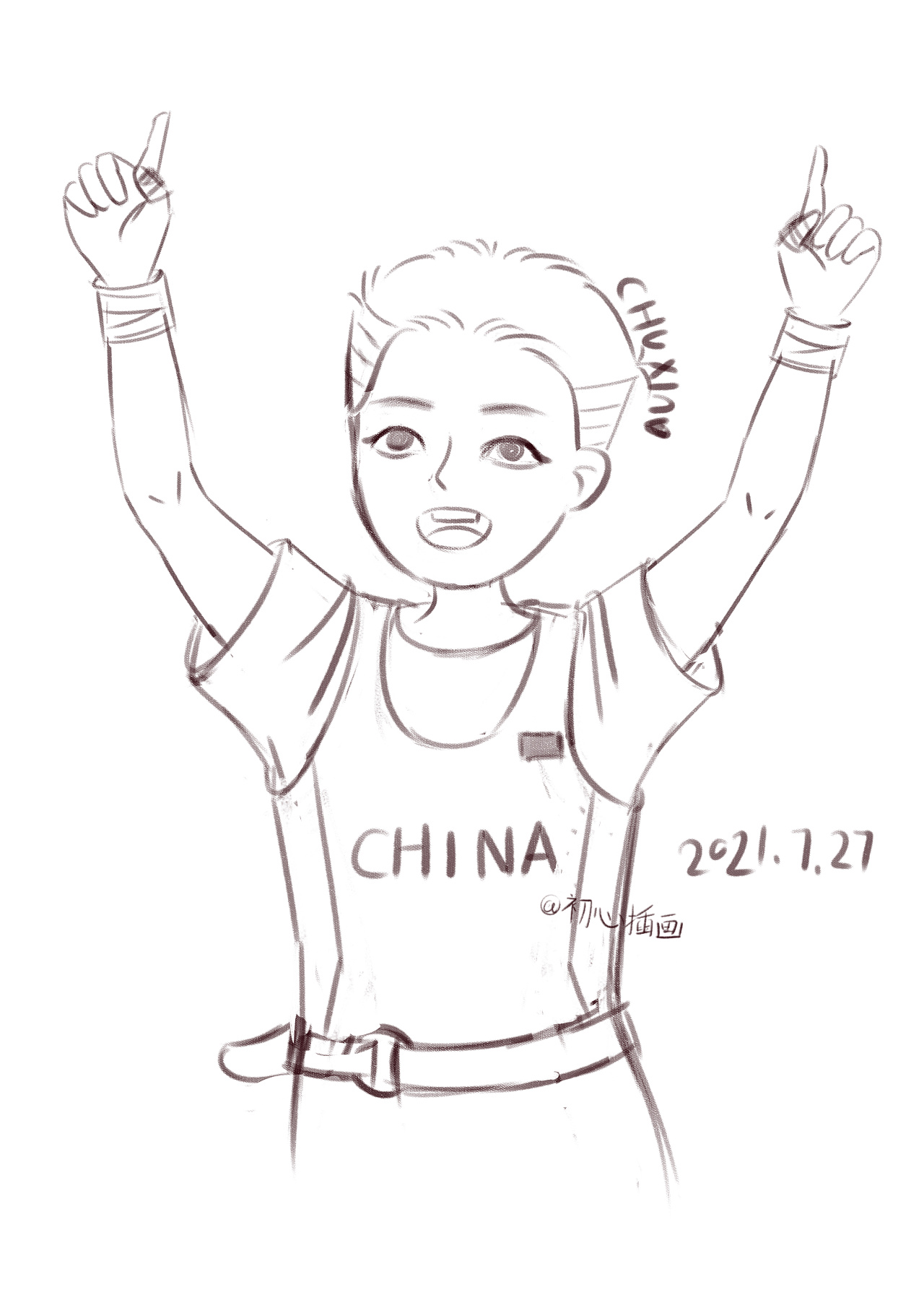 奥运冠军——侯志慧 中国加油 人物插画封面海报