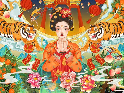 虎年大吉～新年贺图（个人主页-ZNTc2NjQ1NzI=） - 商业插画 - 站酷设计师飒喵喵怪原创素材 - 站酷ZCOOL