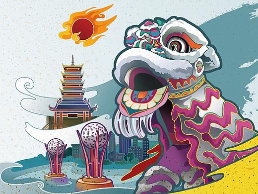 佛山醒狮文化-文创插画