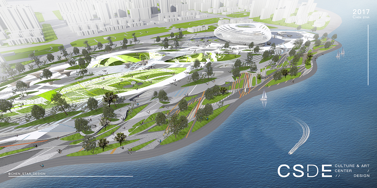 总面积:14 6000㎡ 绿化面积:5 4000㎡ 绿化率:33%
建筑占地面积:8 300㎡ 建筑高度:33m 水池面积:2 100㎡<br>中心绿地高差:8m 水岸景观步道高差:6m 停车面积:6 600㎡