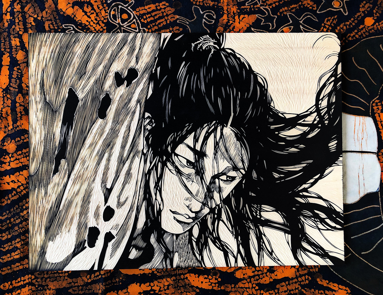 佐佐木小次郎浪客行手工雕刻黑白木版画