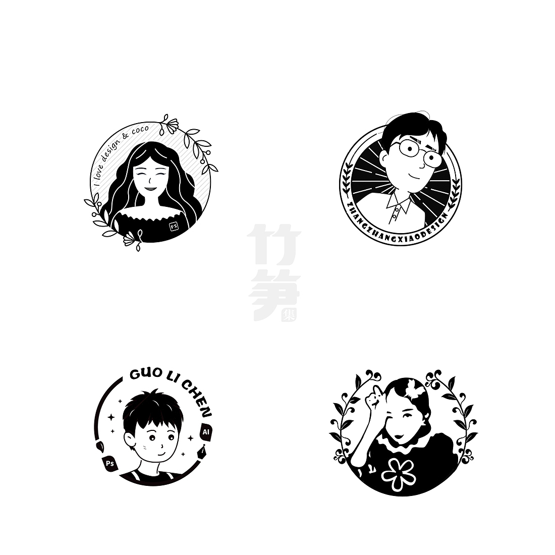 竹笋集87 人像图形logo