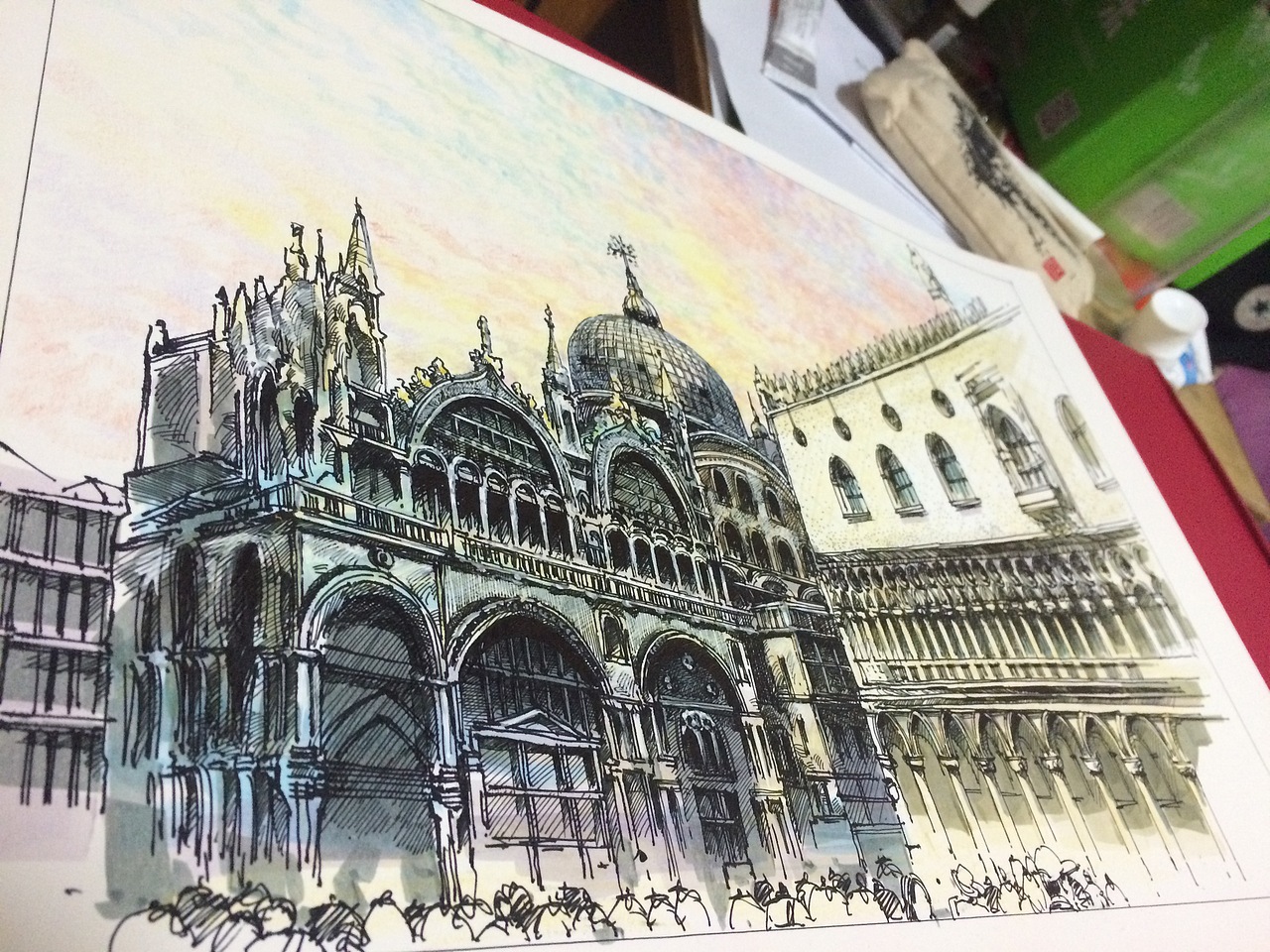 圣马可广场大教堂色彩小步骤图