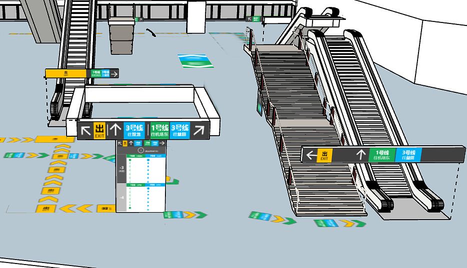 大型同台换乘地铁站导向标识