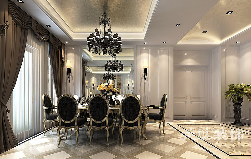 英伦庄园装修效果图400平别墅案例——餐厅