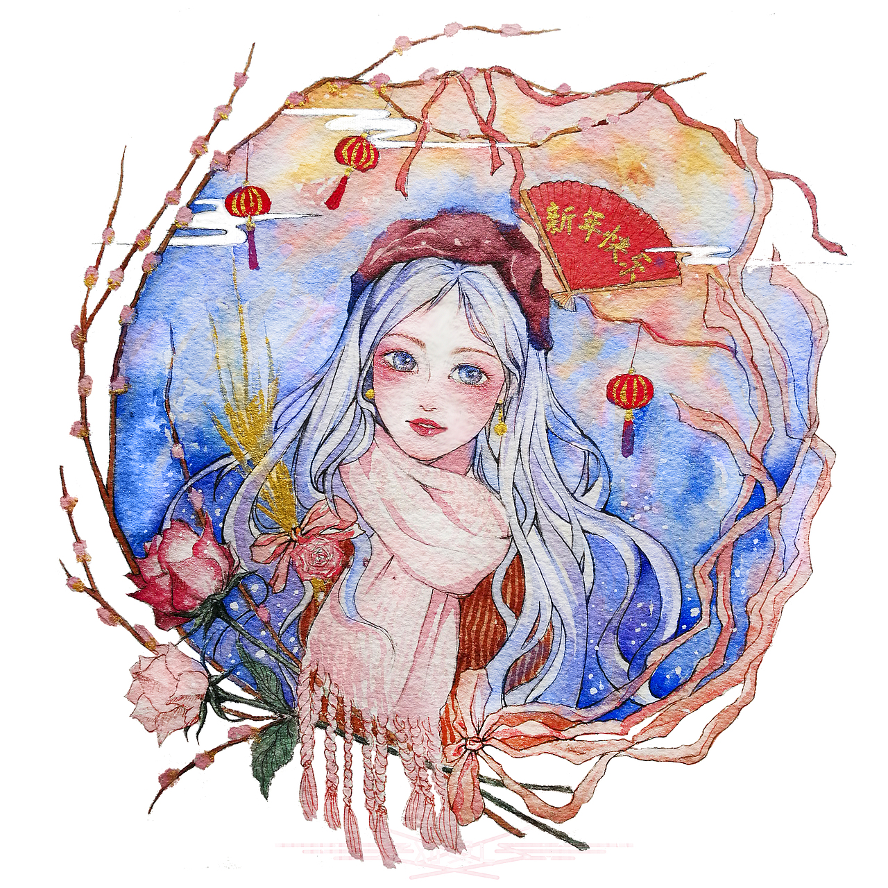 水彩新年快乐吖（图ZMTQxNTQxNjE2） - 创作习作 - 站酷设计师刈安L原创素材 - 站酷ZCOOL