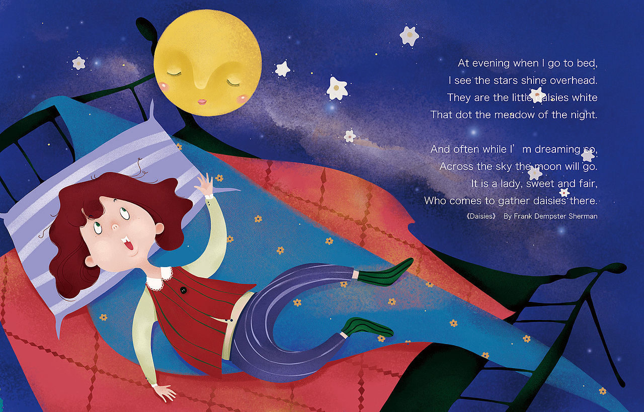  br> br>每当我进入梦乡, br>月亮便在夜空中穿行.