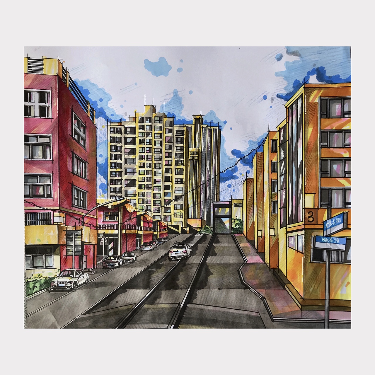 大一第一次画马克笔建筑