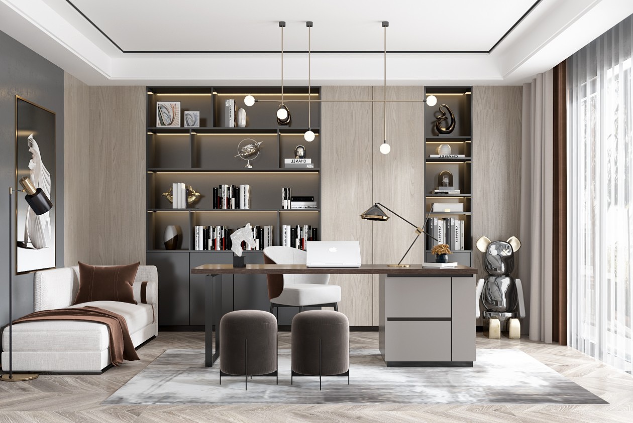 书房效果图设计（图ZMjE4MTM5NDQ4） - 家装设计 - 站酷设计师Z94392509原创素材 - 站酷ZCOOL