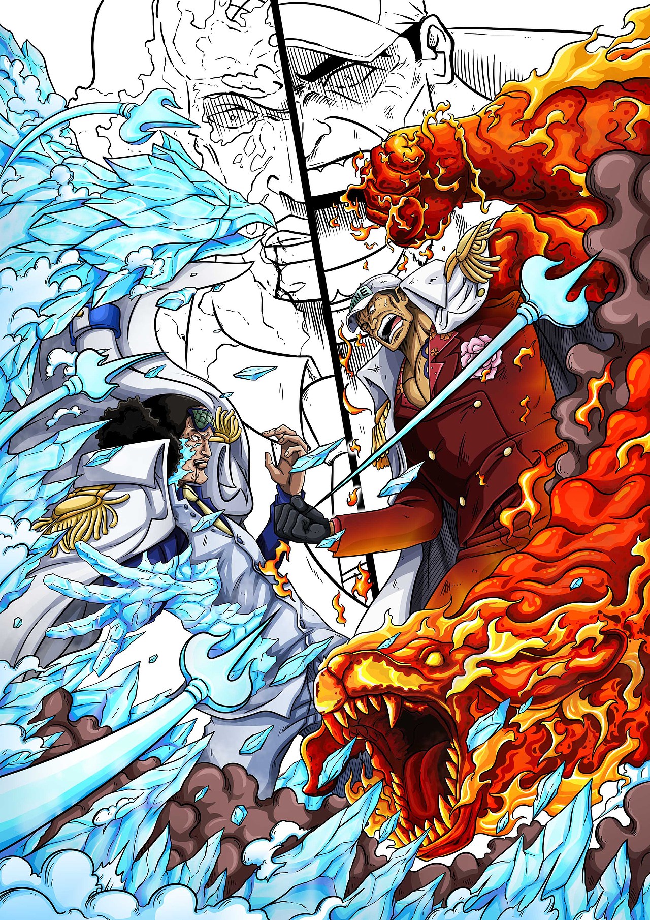 海贼王——冰与火的碰撞（青稚大战赤犬）（图ZMTU1MzA4MjQw） - 创作习作 - 站酷设计师HF的子弹原创素材 - 站酷ZCOOL