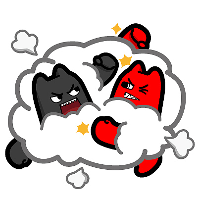 r72【魔鬼猫表情-打架】#全身 双子 愤怒 打架 挥拳 混战 灰尘滚滚